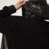 Men's Black Python Leather Suede Hoodie Jacket
