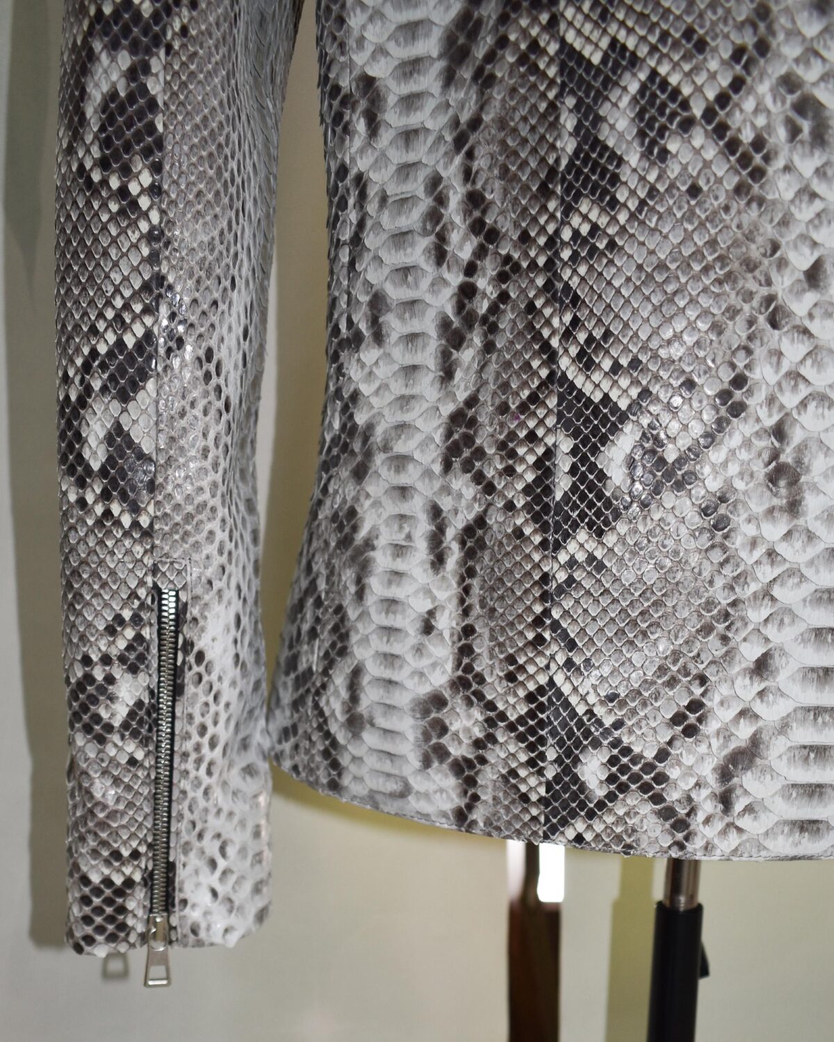 Men's Natural White And Black Python Leather Moto Jacket