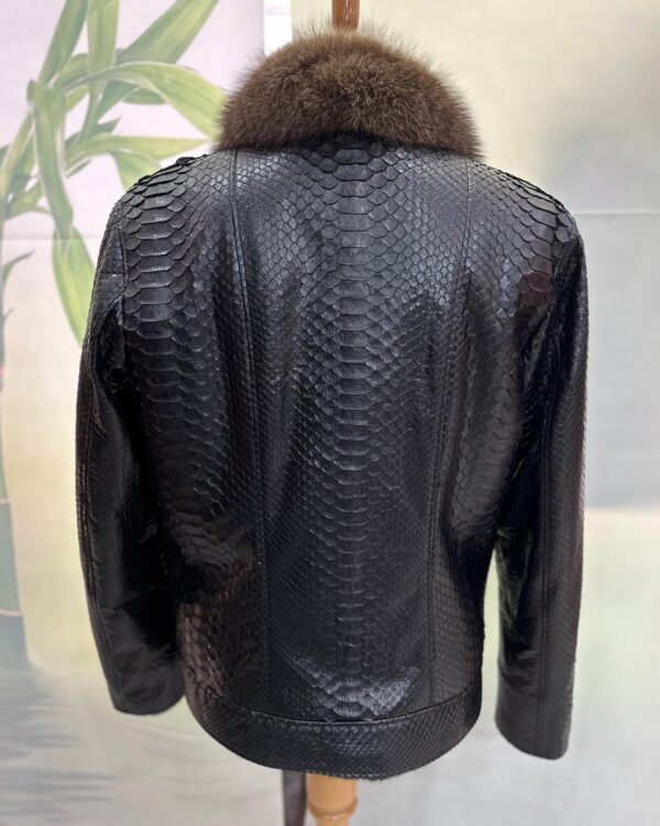 Genuine Python Leather Fur Collar Men's Luxury Exotic Snake Skin Black Motorcycle Biker Jacket