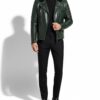 Genuine Python Skin Green Biker Jacket, Sheep Fur Collar