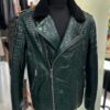 Genuine Python Skin Green Biker Jacket, Sheep Fur Collar