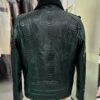 Genuine Python Skin Green Biker Jacket, Sheep Fur Collar