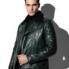 Genuine Python Skin Green Biker Jacket, Sheep Fur Collar