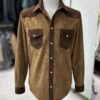 695e5a2359f447123fa57729.jpg Two-Tone Brown Suede Field Jacket | Contrast Panel Leather Shacket | Men's Shirt Outerwear