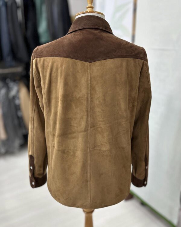 Two-Tone Brown Suede Field Jacket | Contrast Panel Leather Shacket | Men's Shirt Outerwear
