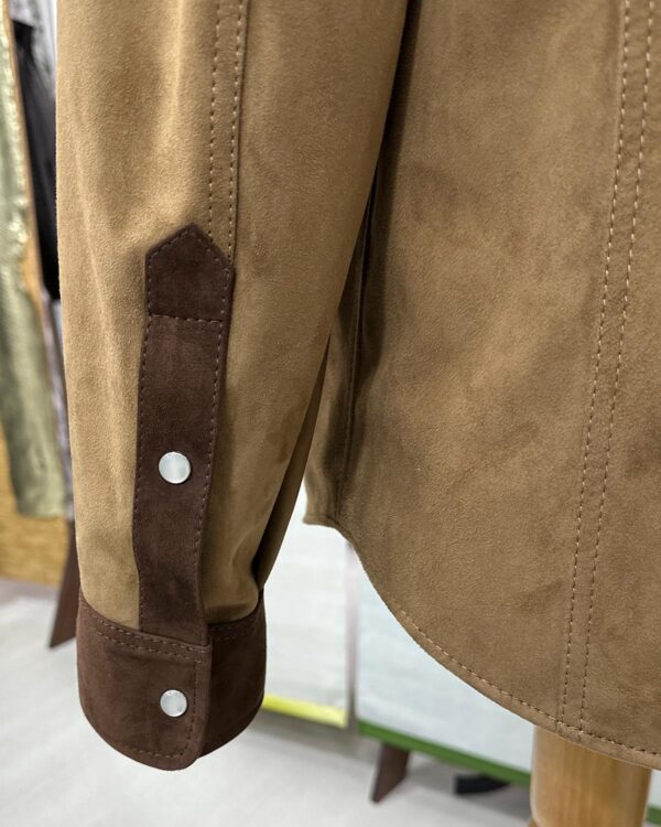 Two-Tone Brown Suede Field Jacket | Contrast Panel Leather Shacket | Men's Shirt Outerwear
