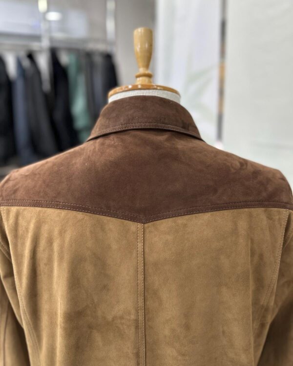 Two-Tone Brown Suede Field Jacket | Contrast Panel Leather Shacket | Men's Shirt Outerwear