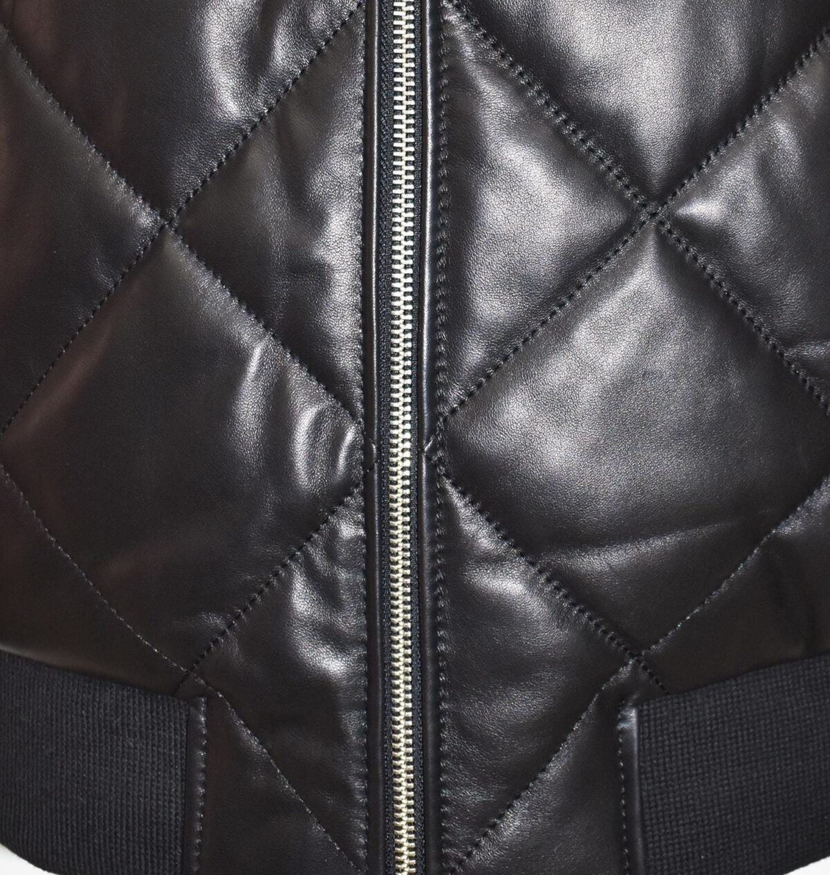 Raccoon Fur Hooded Genuine Leather Men's Black Quilted Bomber Jacket