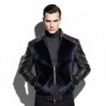 Genuine Blue Pony Hair Black Real Python Leather Men's Luxury Handmade Bomber Jacket