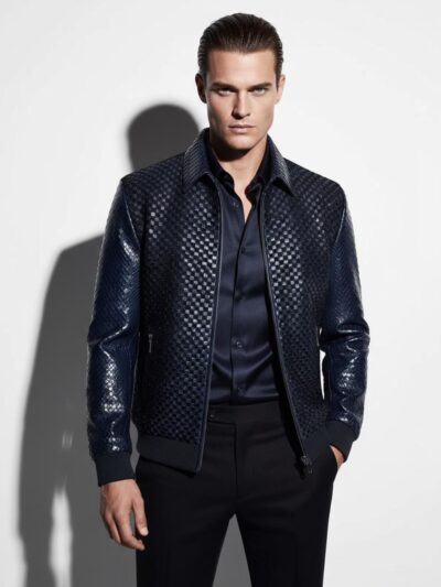 Hand Woven Intrecciato Knitted Python & Pony Fur Bomber Jacket