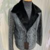 Genuine Python Leather Mink Fur Collar Men's Grey Luxury Biker Jacket