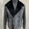 Genuine Python Leather Mink Fur Collar Men's Grey Luxury Biker Jacket