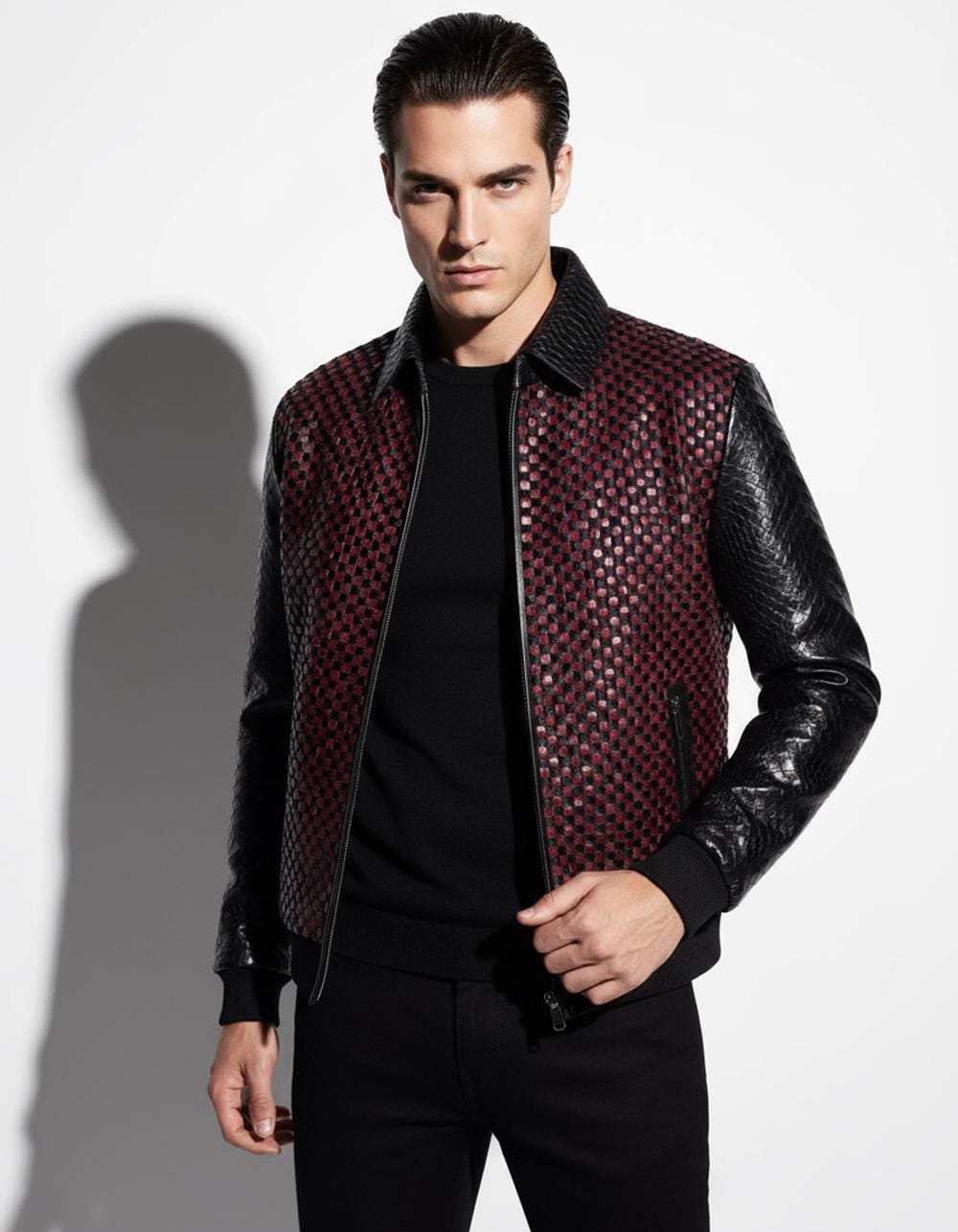 Hand Woven Intrecciato Knitted Python & Pony Fur Bomber Jacket