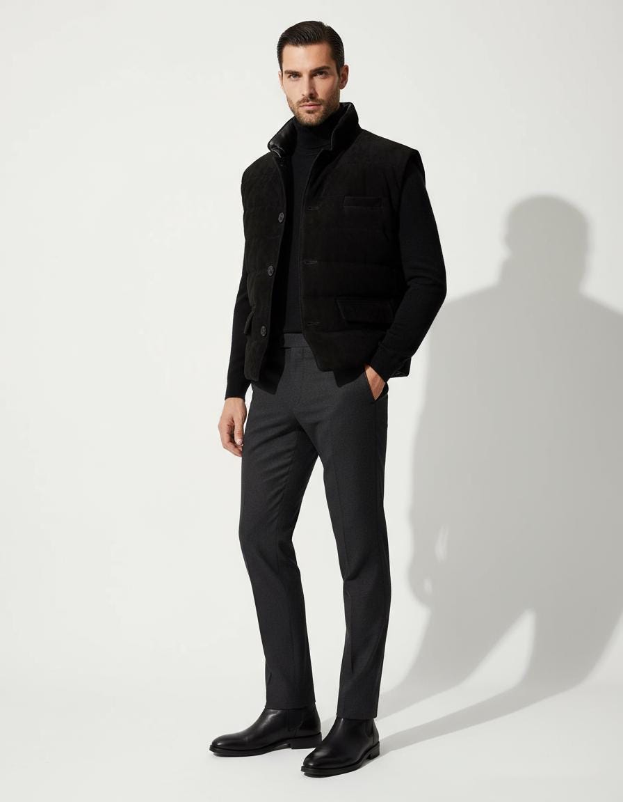 Men's Genuine Metis Suede Quilted Puffer Vest