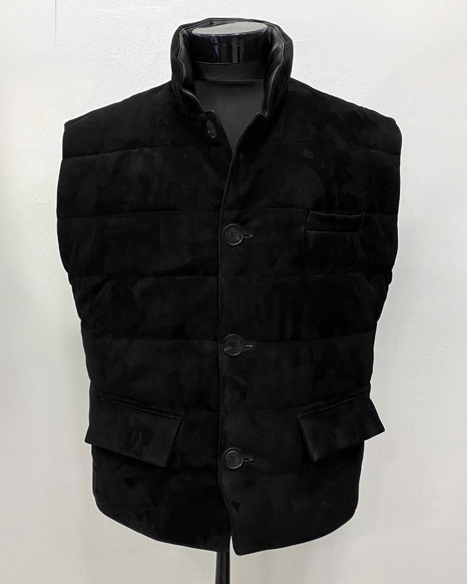 Men's Genuine Metis Suede Quilted Puffer Vest
