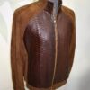 Men's Genuine Python Leather Luxury Suede Brown Bomber Jacket