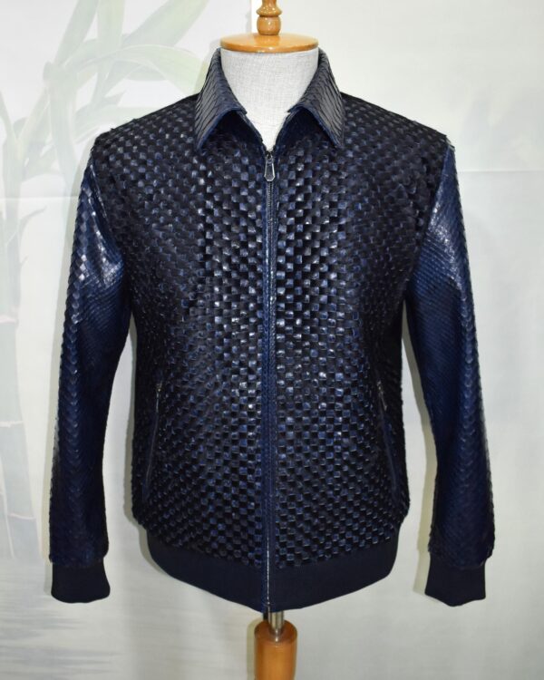 Basketweave Python & Pony Fur Hand Woven Bomber Jacket