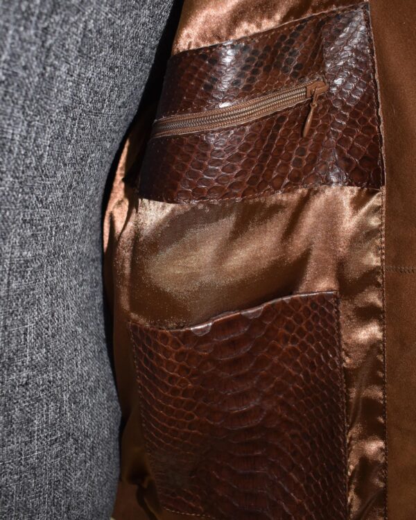 Men's Genuine Python Leather Luxury Suede Brown Bomber Jacket