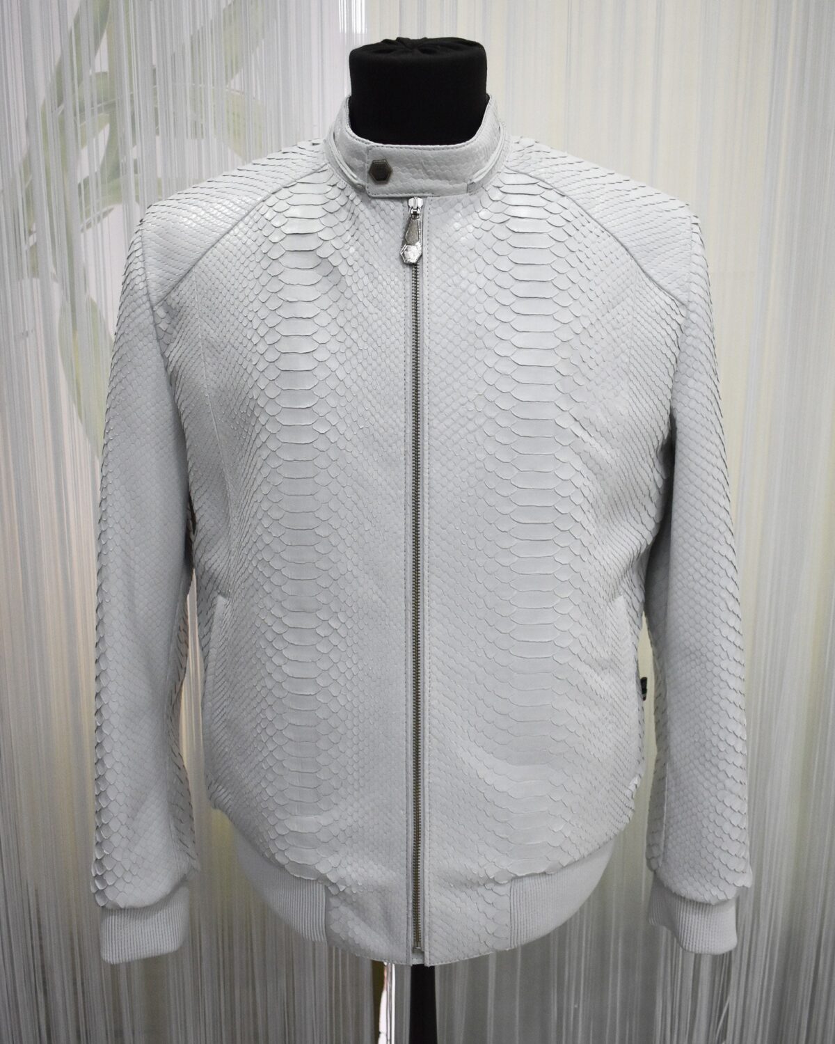 Genuine Python Leather Removable Real Rex Fur Lining Men's Grey Hoodie Jacket