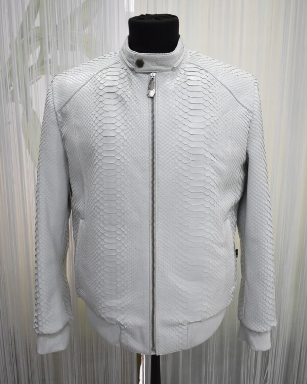 Genuine Python Leather Removable Real Rex Fur Lining Men's Grey Hoodie Jacket