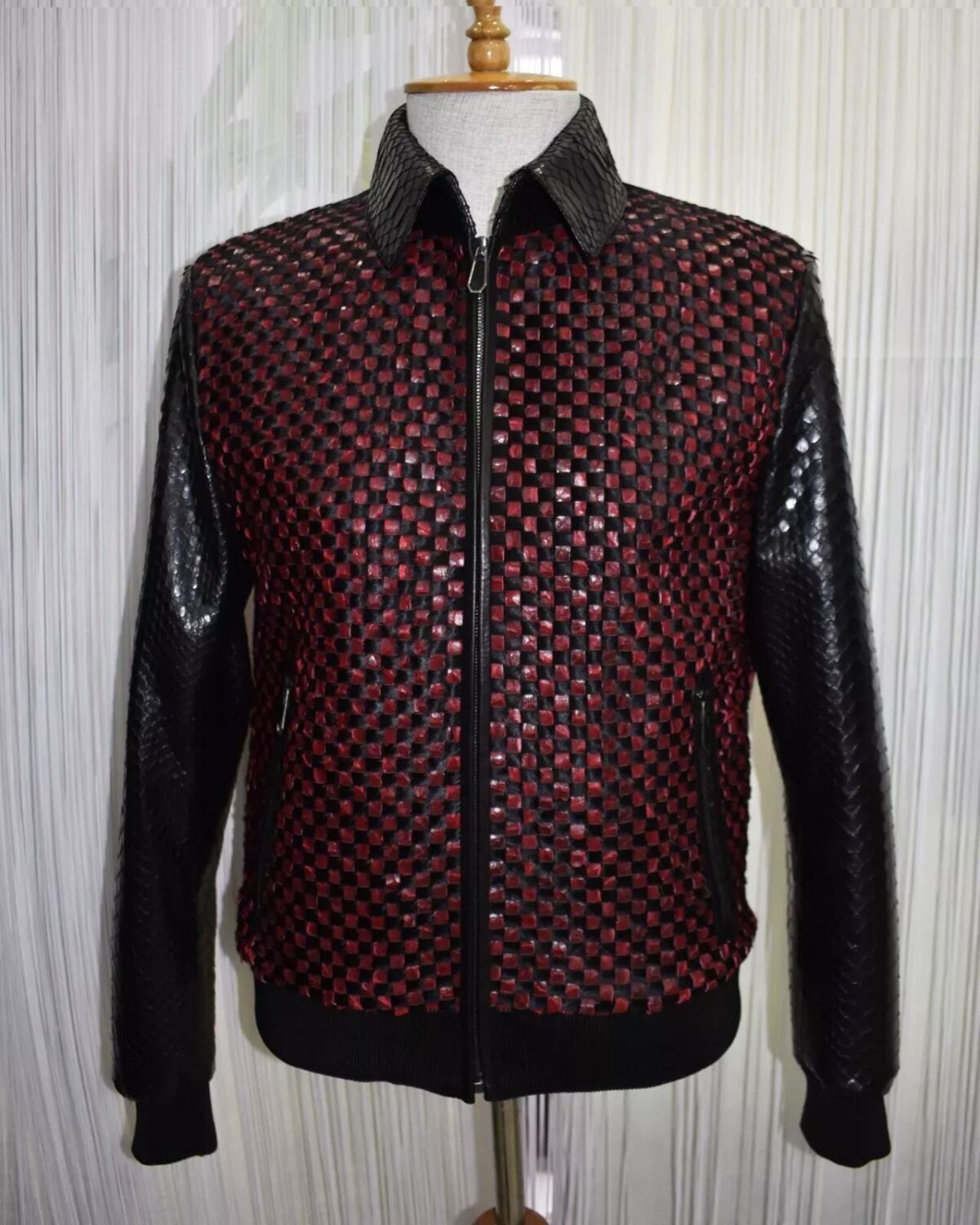 Hand Woven Intrecciato Knitted Python & Pony Fur Bomber Jacket