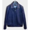 Genuine Ostrich Quill Leather Men's Navy Blue Luxury Handmade Jacket