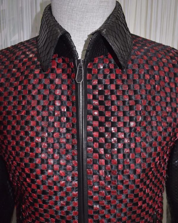 Basketweave Python & Pony Fur Hand Woven Bomber Jacket