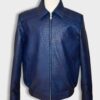 Genuine Ostrich Quill Leather Men's Navy Blue Luxury Handmade Jacket