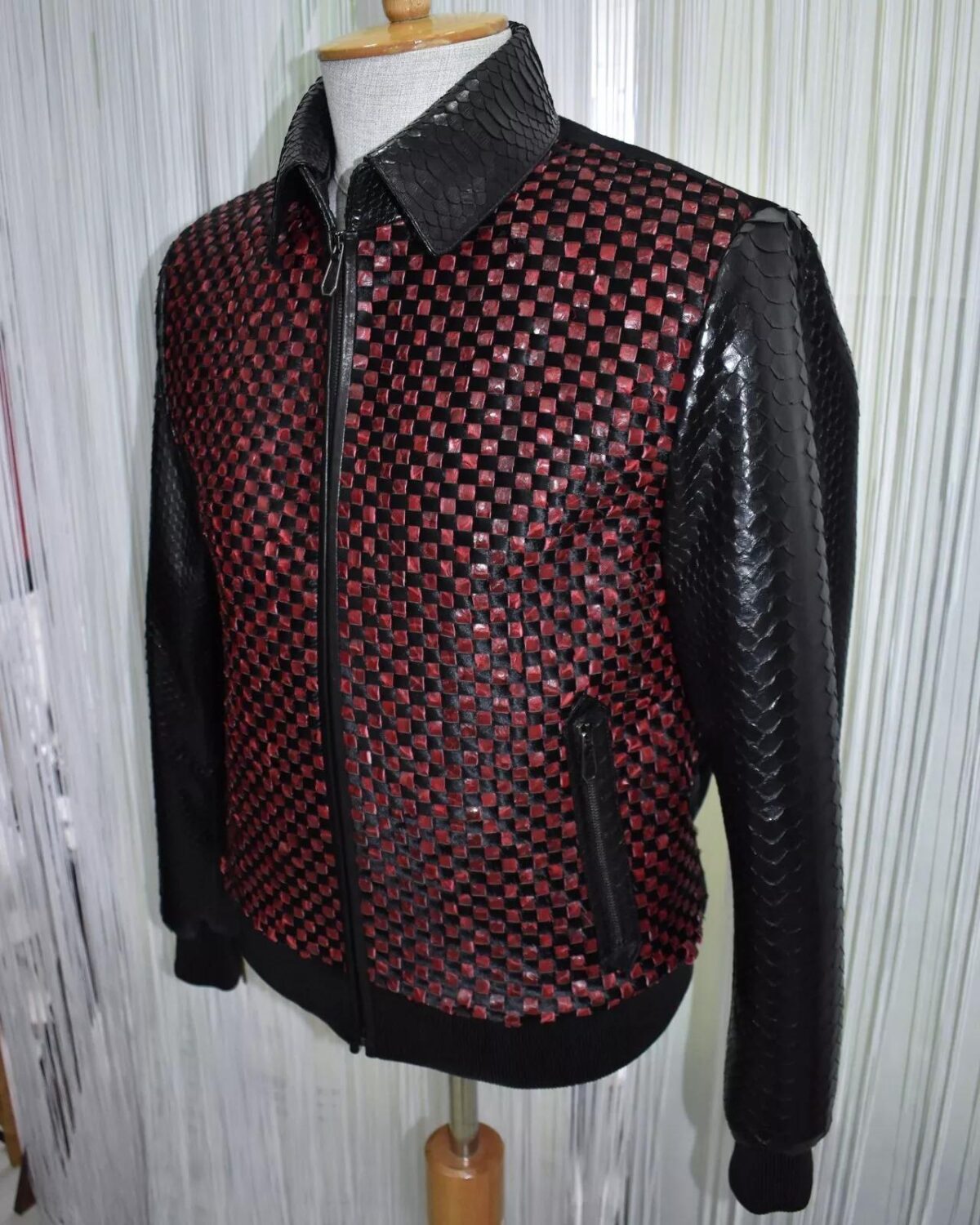 Hand Woven Intrecciato Knitted Python & Pony Fur Bomber Jacket