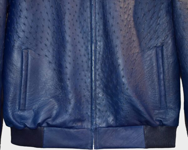 Genuine Ostrich Quill Leather Men's Navy Blue Luxury Handmade Jacket