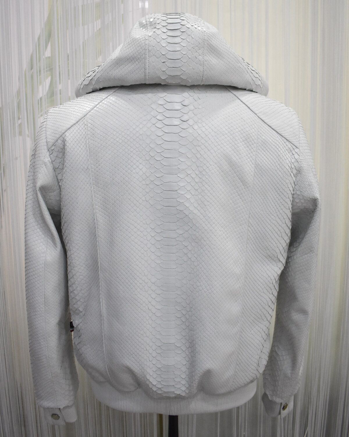 Genuine Python Leather Removable Real Rex Fur Lining Men's Grey Hoodie Jacket