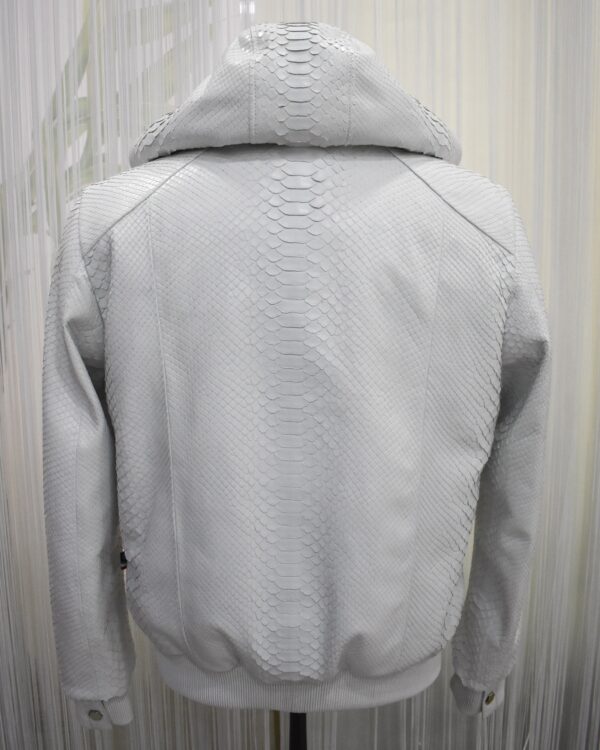 Genuine Python Leather Removable Real Rex Fur Lining Men's Grey Hoodie Jacket