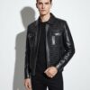 Men's Quilted Stretch Black Lambskin Genuine Leather Bomber Jacket