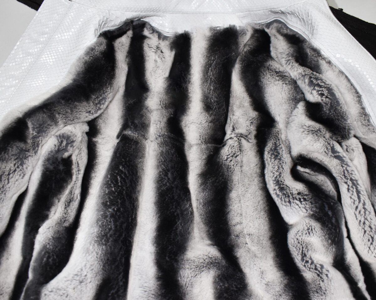 Genuine Python Leather Removable Real Rex Fur Lining Men's Grey Hoodie Jacket