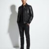 Men's Quilted Stretch Black Lambskin Genuine Leather Bomber Jacket