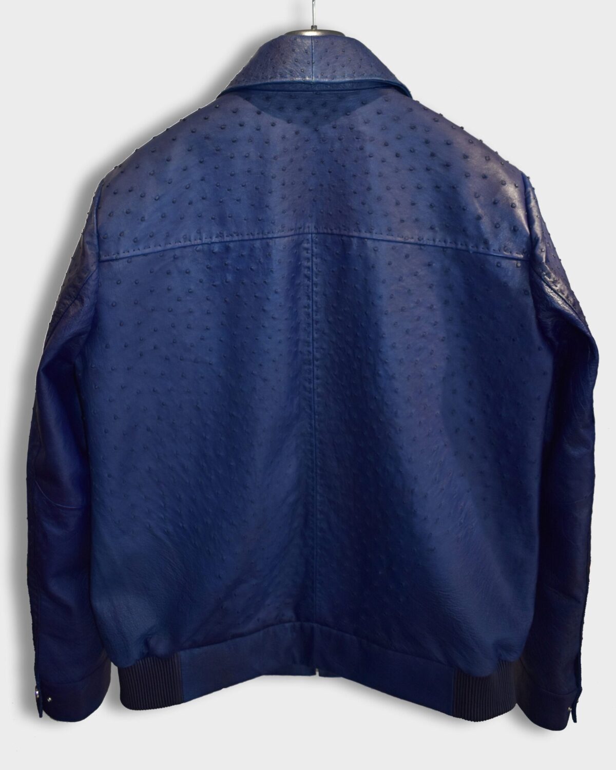 Genuine Ostrich Quill Leather Men's Navy Blue Luxury Handmade Jacket