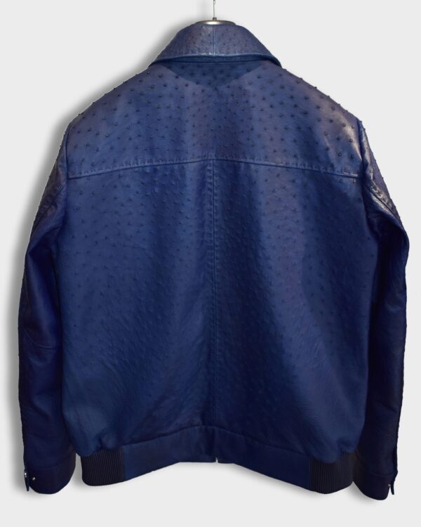 Genuine Ostrich Quill Leather Men's Navy Blue Luxury Handmade Jacket