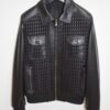 Men's Quilted Stretch Black Lambskin Genuine Leather Bomber Jacket