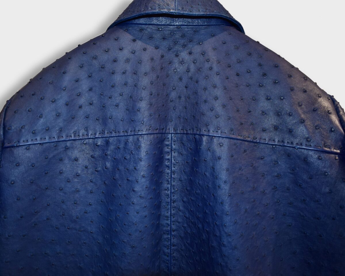 Genuine Ostrich Quill Leather Men's Navy Blue Luxury Handmade Jacket