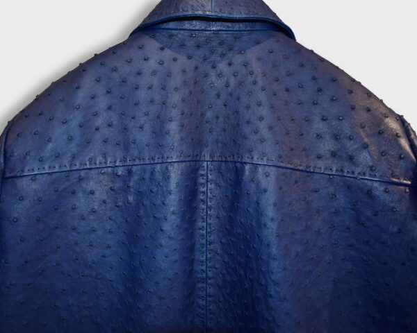 Genuine Ostrich Quill Leather Men's Navy Blue Luxury Handmade Jacket