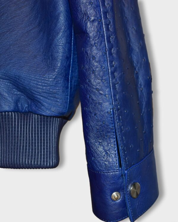 Genuine Ostrich Quill Leather Men's Navy Blue Luxury Handmade Jacket