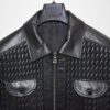 Men's Quilted Stretch Black Lambskin Genuine Leather Bomber Jacket
