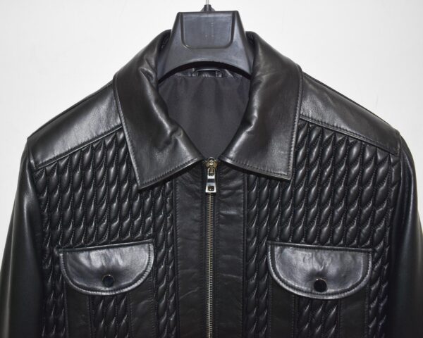 Men's Quilted Stretch Black Lambskin Genuine Leather Bomber Jacket