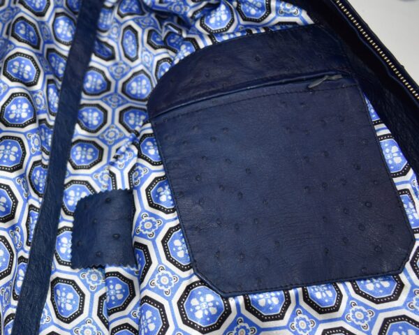 Genuine Ostrich Quill Leather Men's Navy Blue Luxury Handmade Jacket