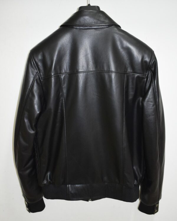 Men's Quilted Stretch Black Lambskin Genuine Leather Bomber Jacket