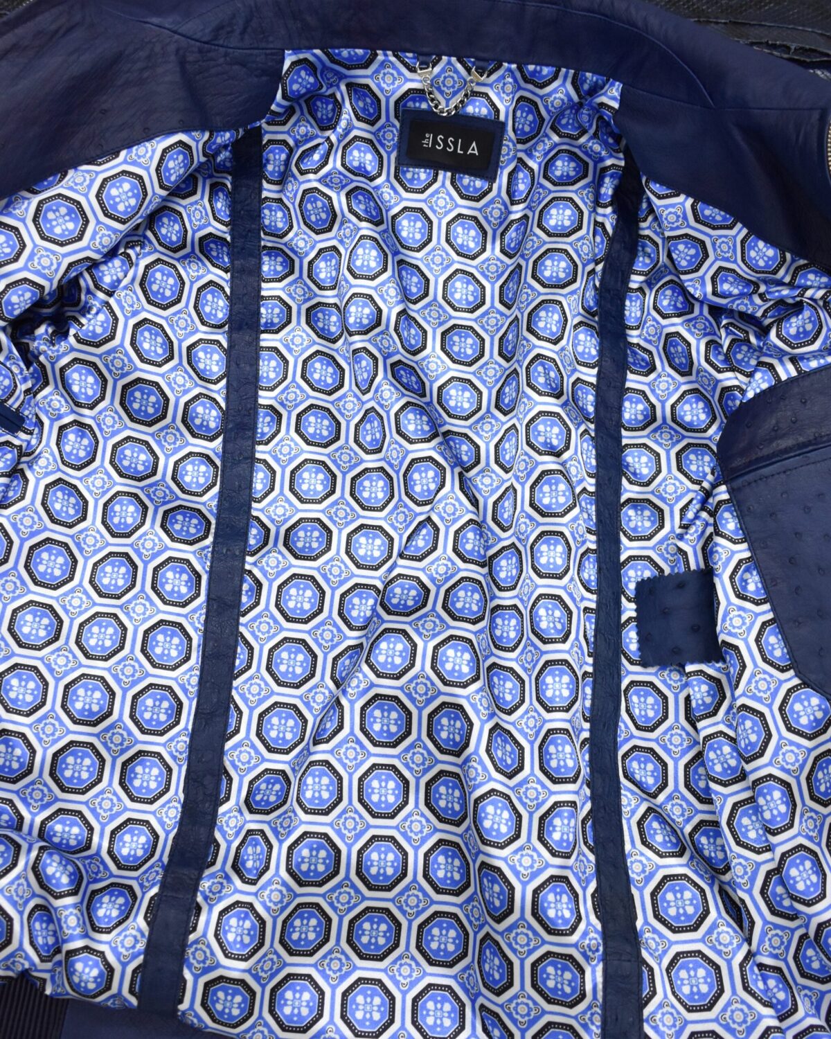 Genuine Ostrich Quill Leather Men's Navy Blue Luxury Handmade Jacket