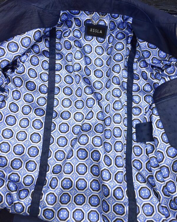 Genuine Ostrich Quill Leather Men's Navy Blue Luxury Handmade Jacket