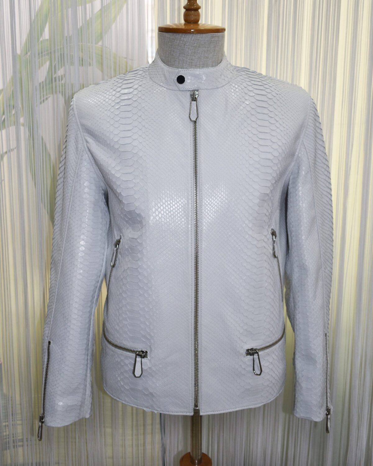 Genuine Python Leather Men's Exotic Snake Skin White Handmade Moto Jacket