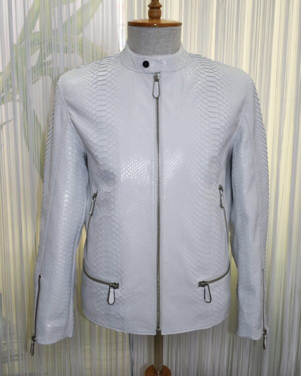 Genuine Python Leather Men's Exotic Snake Skin White Handmade Moto Jacket