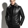 695e5a3159f447123fa57b23.jpg Genuine Python Skin Rex Fur Collar Men's Exotic Leather Luxury Black Jacket